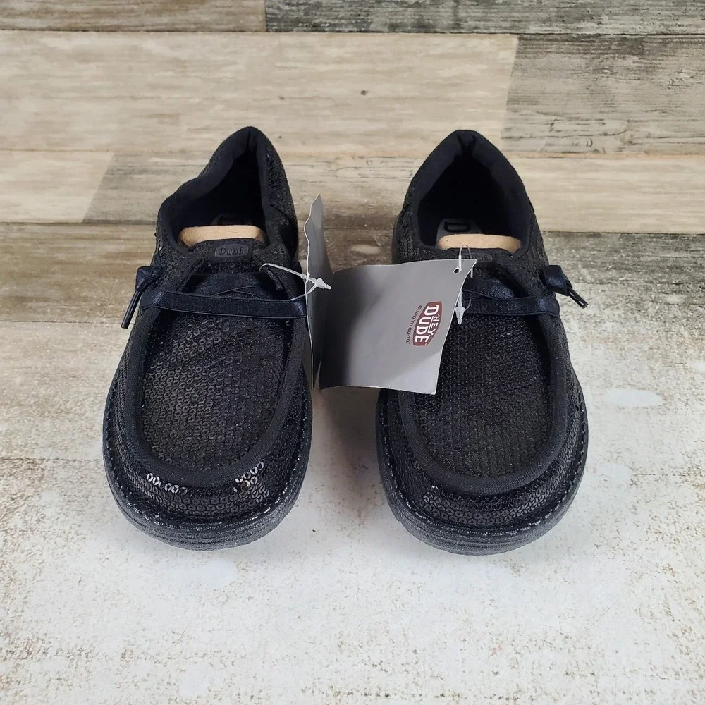 Hey Dude Wendy Funk Mono Sequin Kids Loafer Shoes Sz 13 C13 Black Round Toe